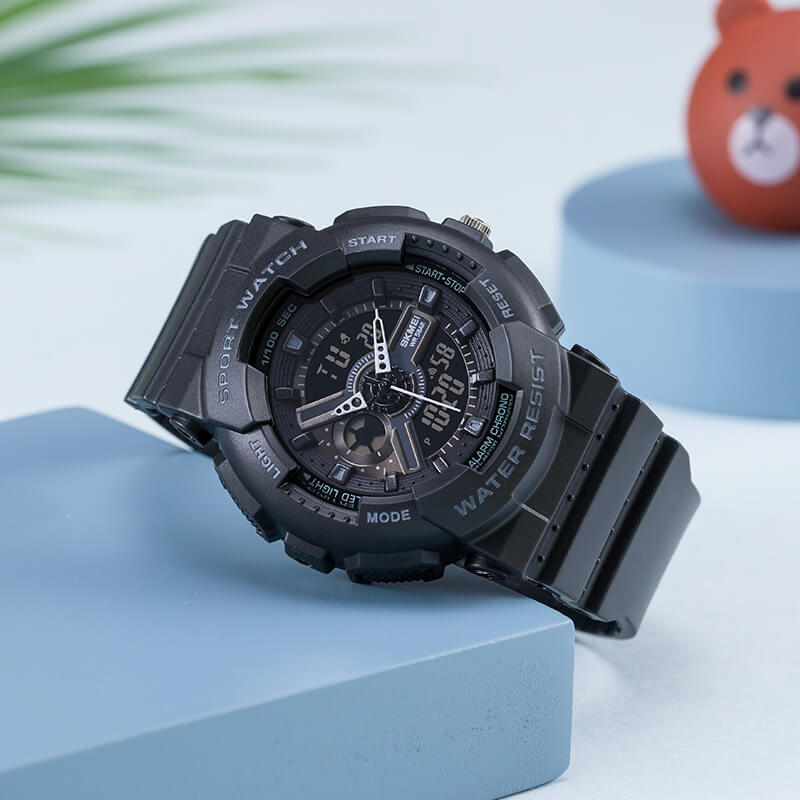SKMEI 1689 Women Watch Fashion Chronograph Dual Display Alarm EL Light Sport - Black