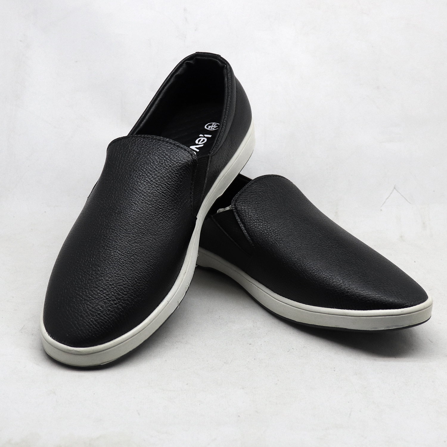 Black Solid Leather Slip-On Casual And Formal Levo Shoes For Men