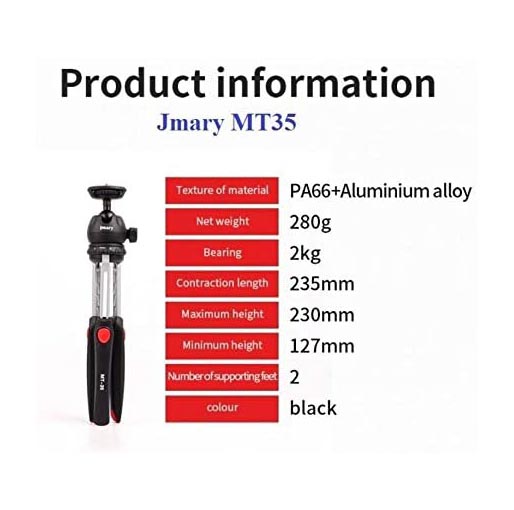 Jmary MT-35 Convenient Telescopic Mini Tripod With Mobile E-clip For Mobile / SLR / Digital Camera