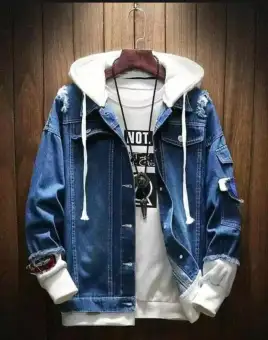 hooded denim jacket mens