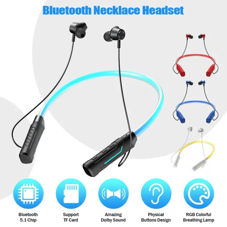 Wireless Bluetooth Headphones Neckband Suitable for Gaming Series Earphones RGB Light Headset