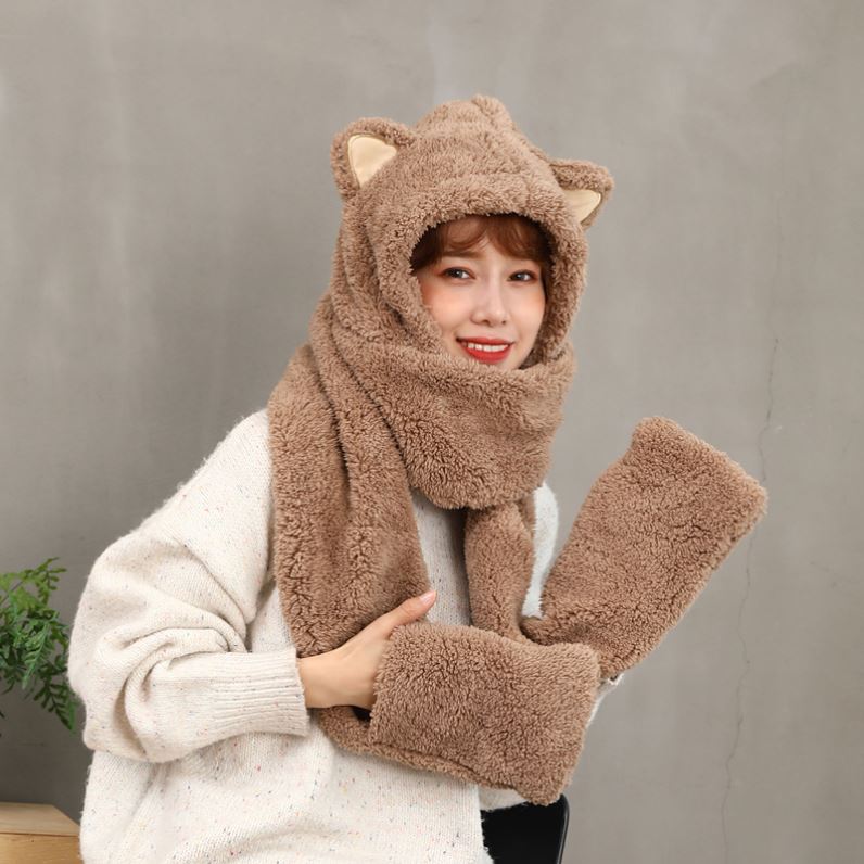 3 In 1 Cute Multi color Hat/Muffler/Mitten For Women | Daraz