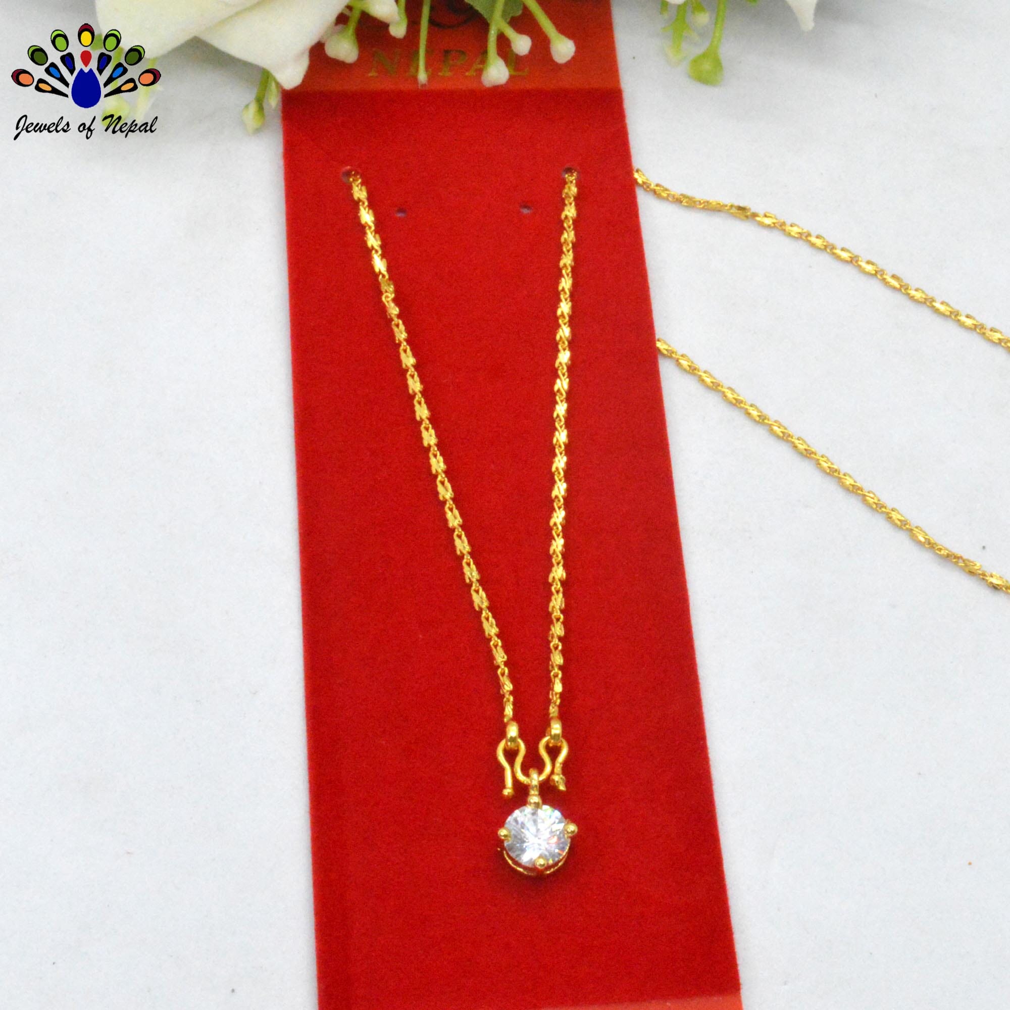 Jewels of Nepal Gold Plated Single Stoned Pendant/Locket Chain for Women