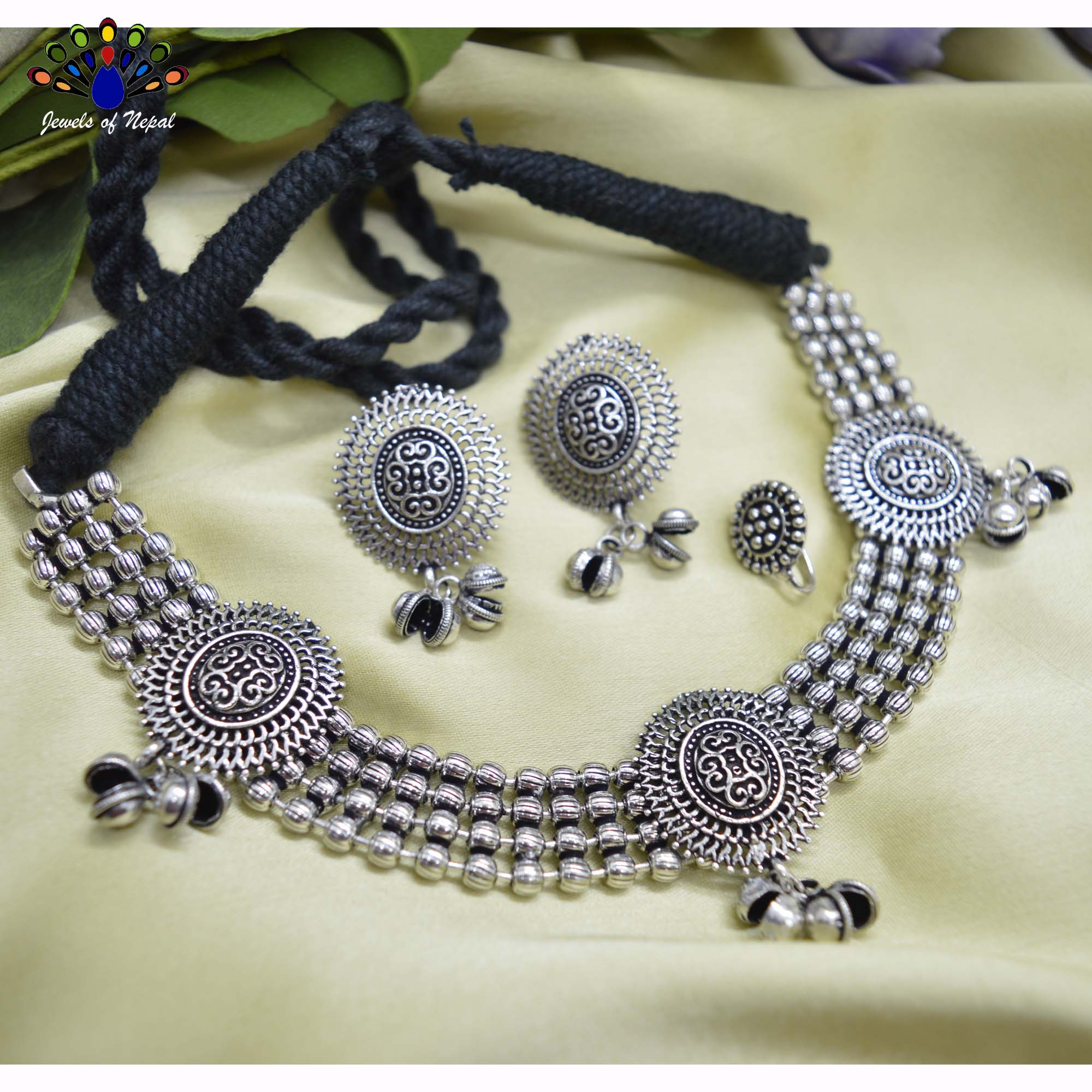 Silver Oxidized Ghungroo Choker 