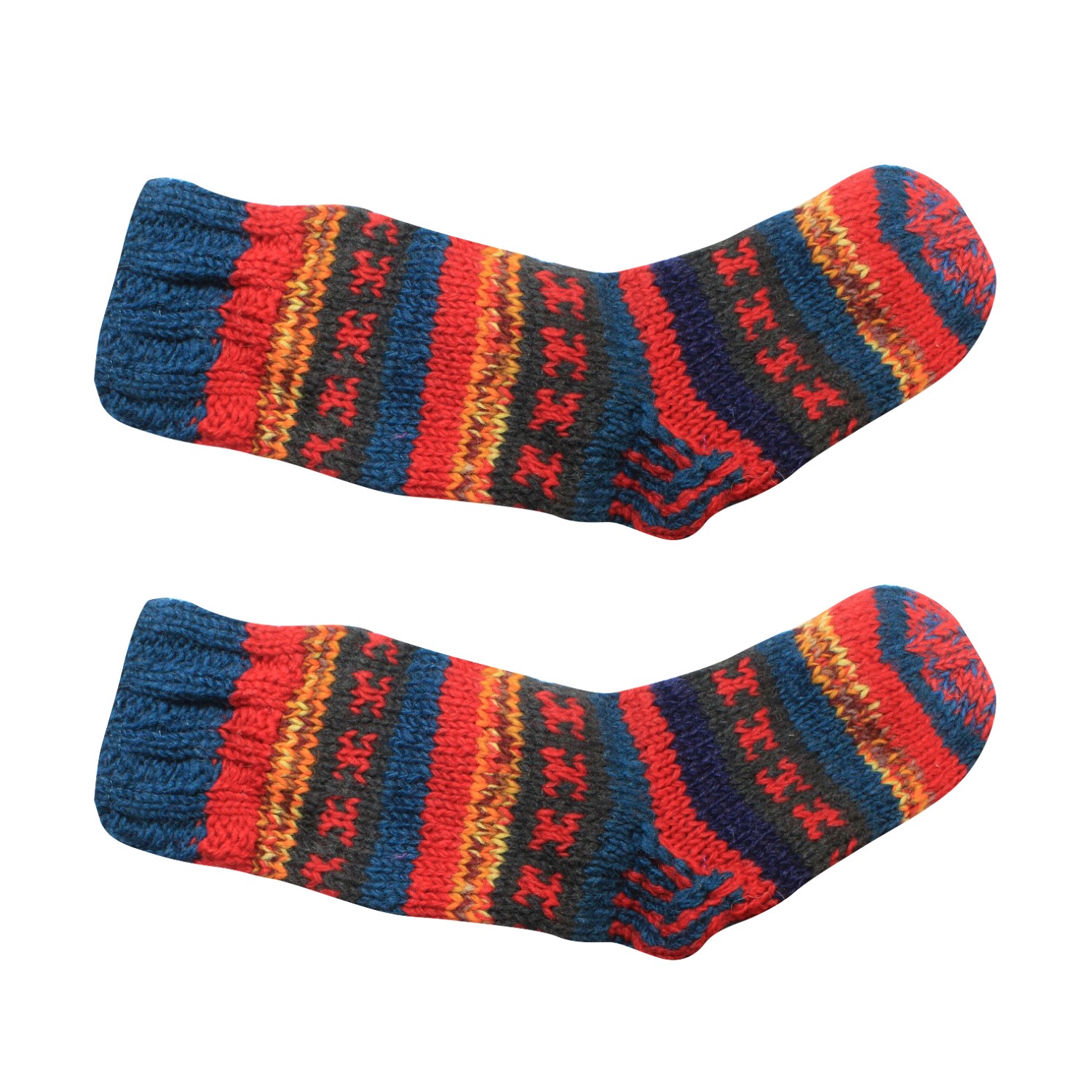 Red With Multicolor Woolen Winter Long Socks
