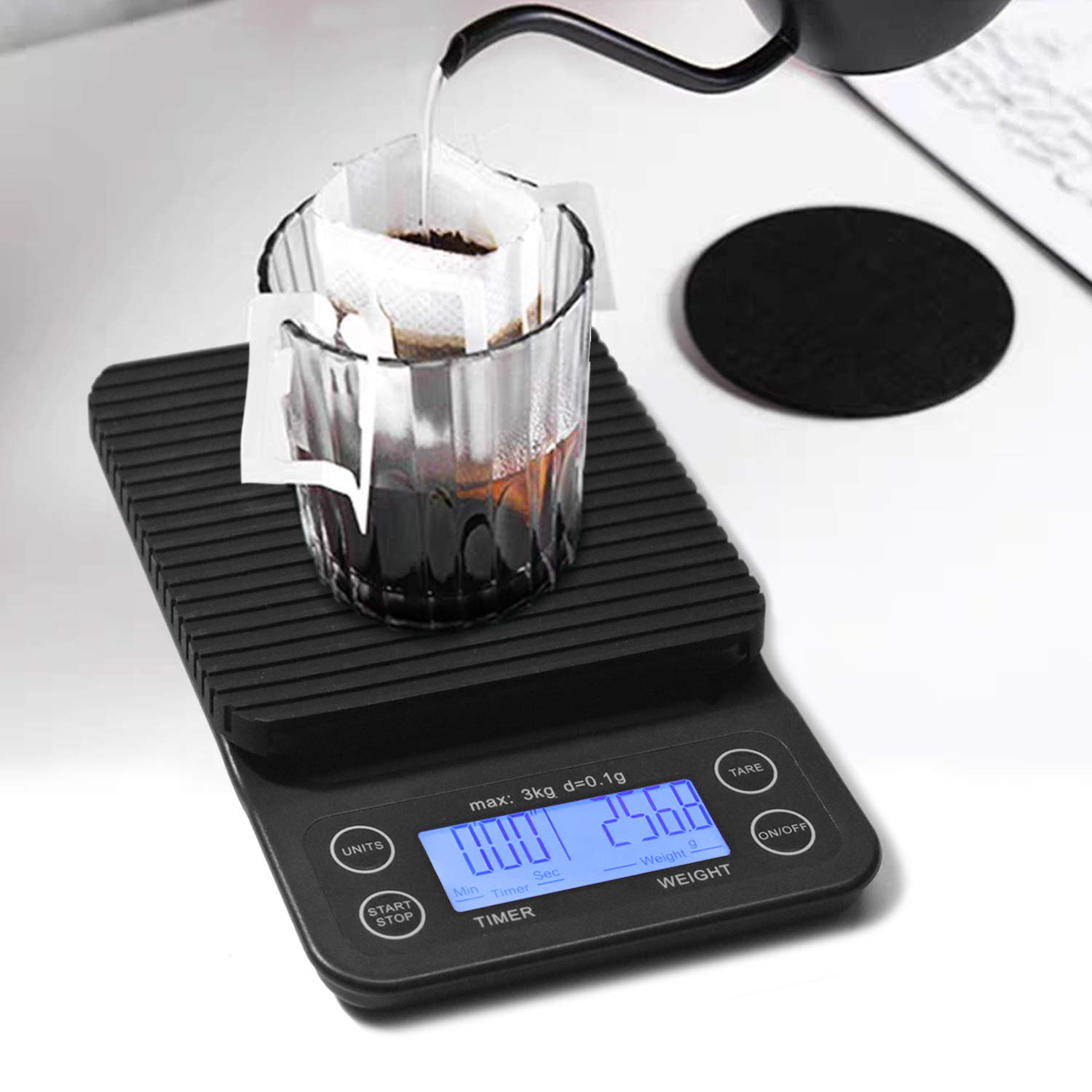View of Mini Coffee Scale with Timer, USB-C Rechargeable Espresso Scale, 2kg/0 ...