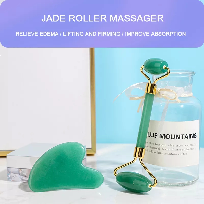 Natural Face Jade Roller Massager Gua Sha Scraper Set Facial Skin Care Tool Guasha Stone Massage