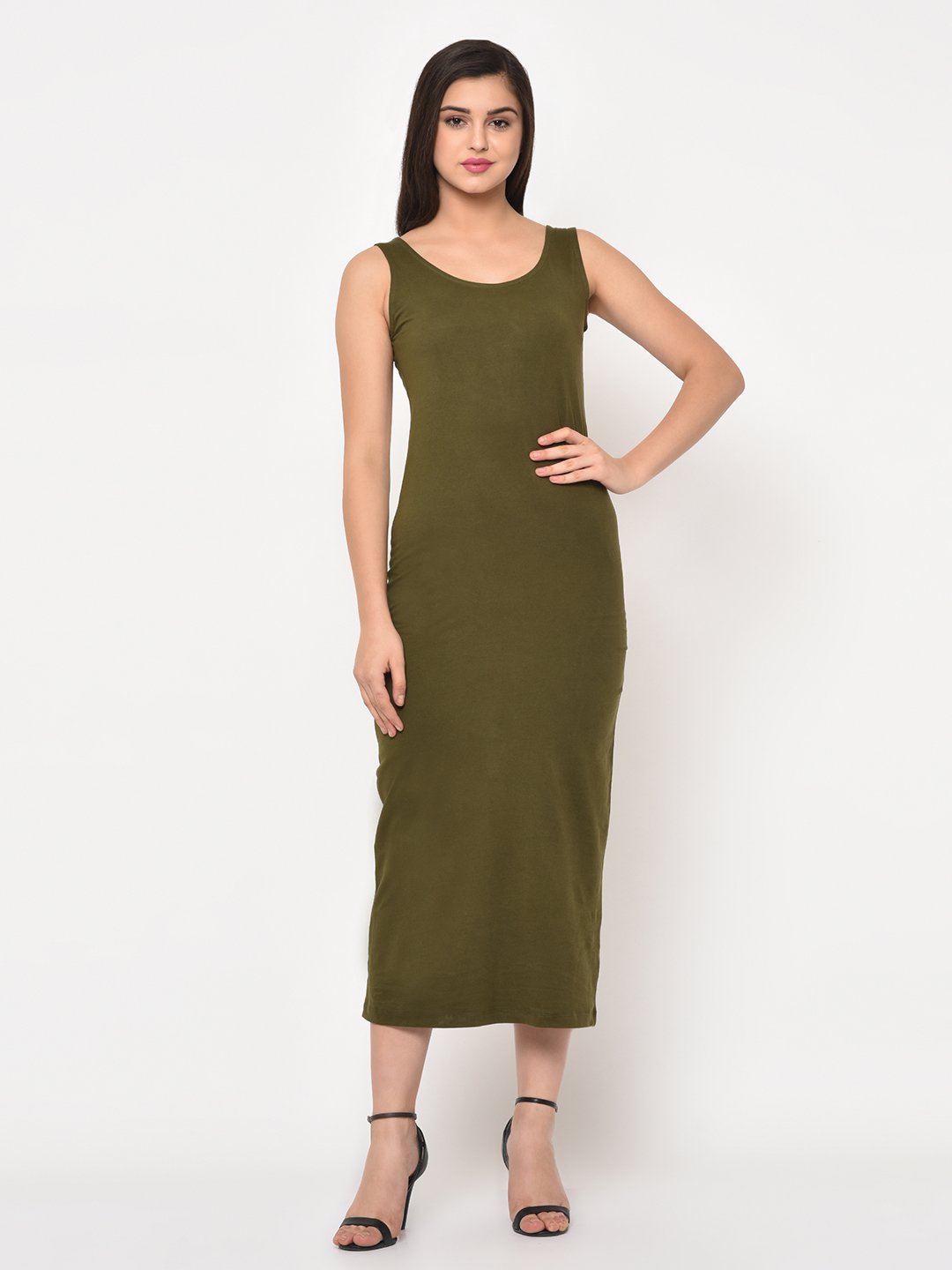 green sleeveless maxi dress