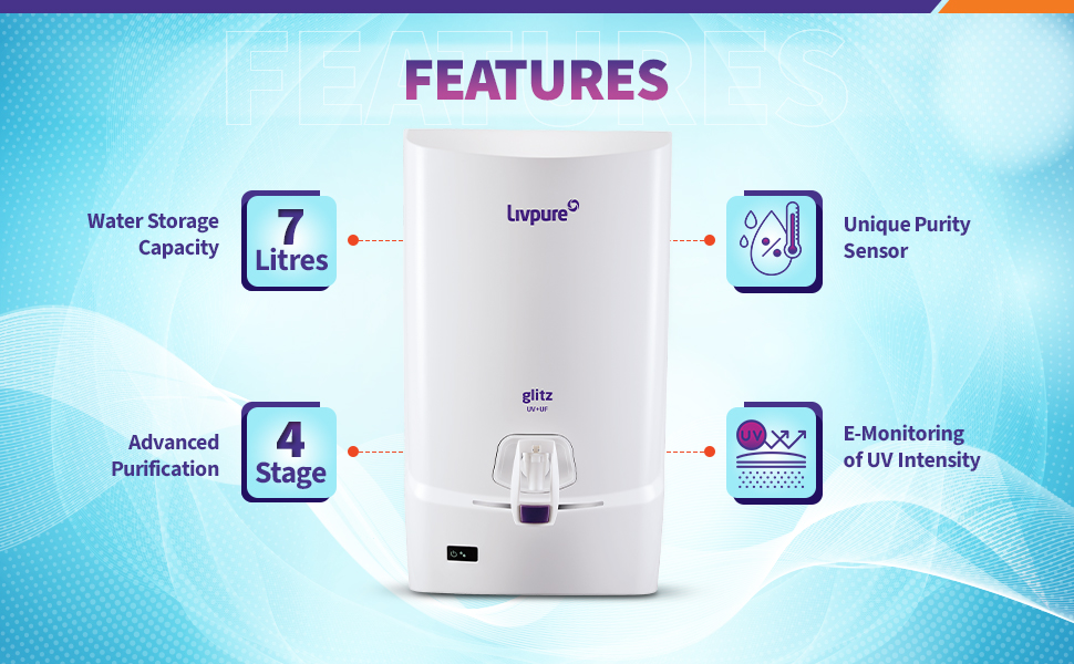 livpure glitz, livpure water purifiers, UV+UF, glitz, municipal water, 7 litres