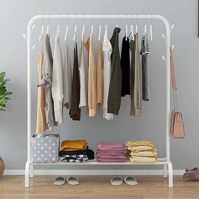 Single Rod Single Shelf Coat Rack And Clothes Hanger Stand With Side ...