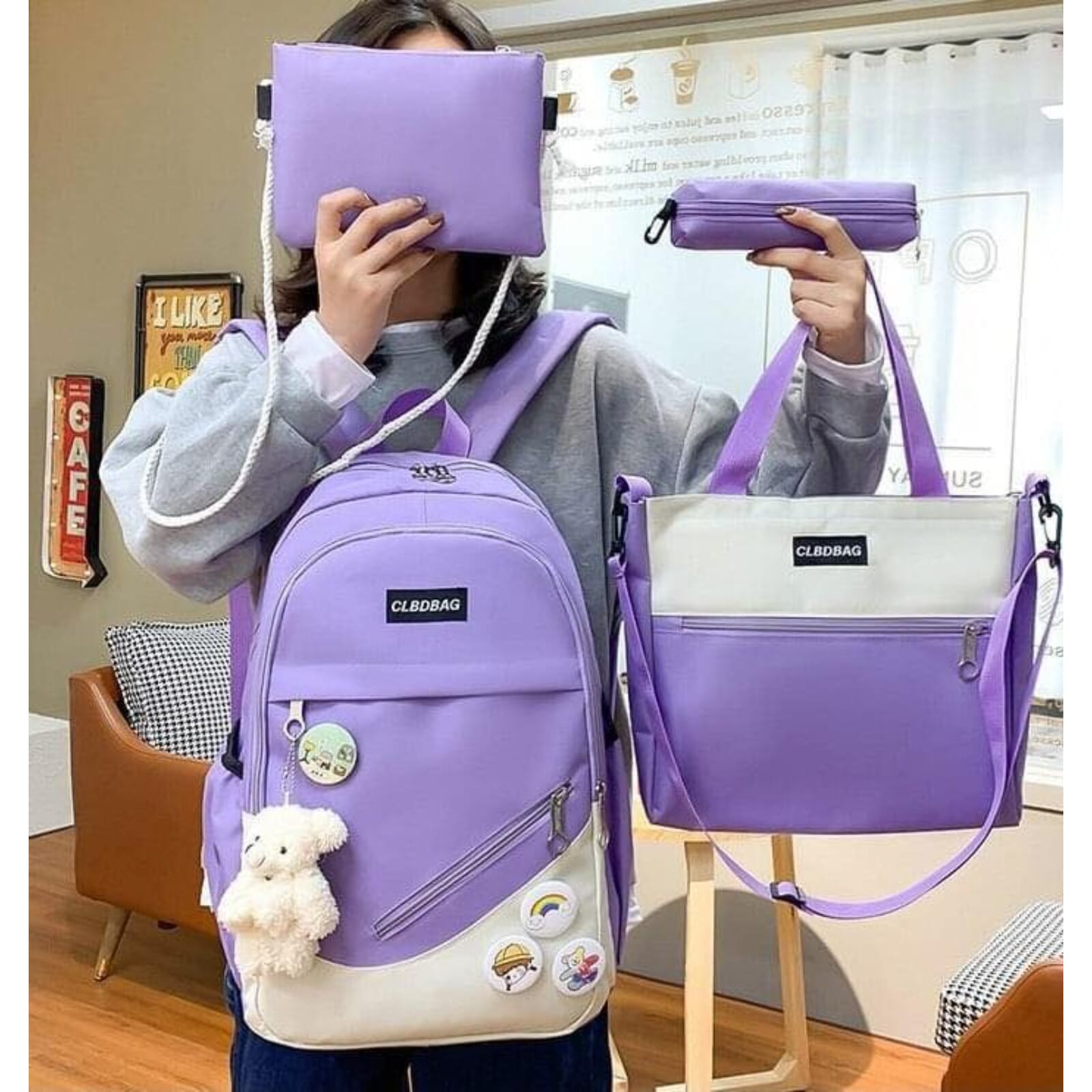 4 In 1 Ladies Bag Pack Set, School College Bag