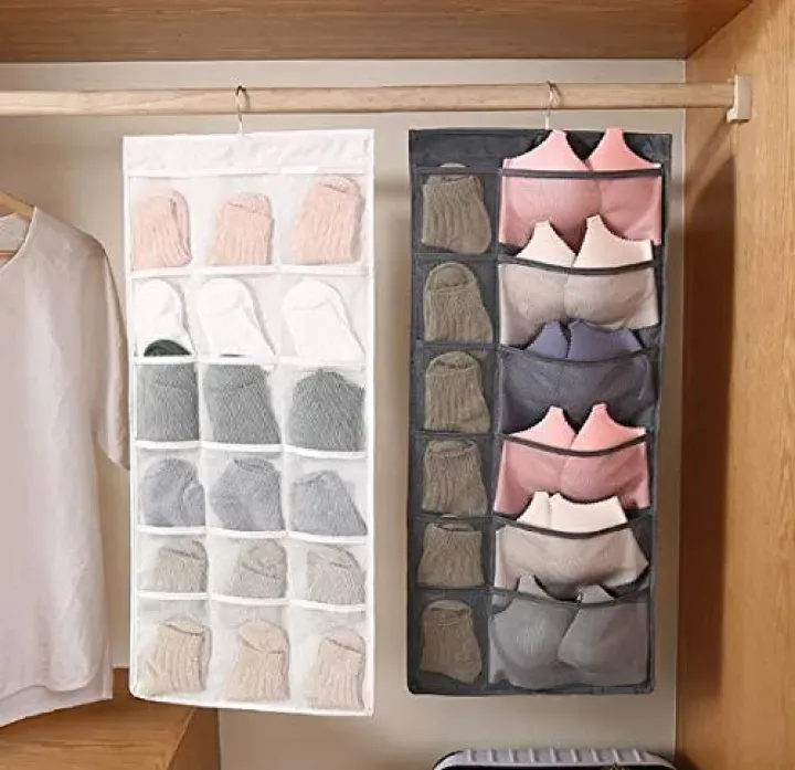 Double-sided Pockets Hanging Storage Bag Underwear Wardrobe Bra Organizer  Hanger 