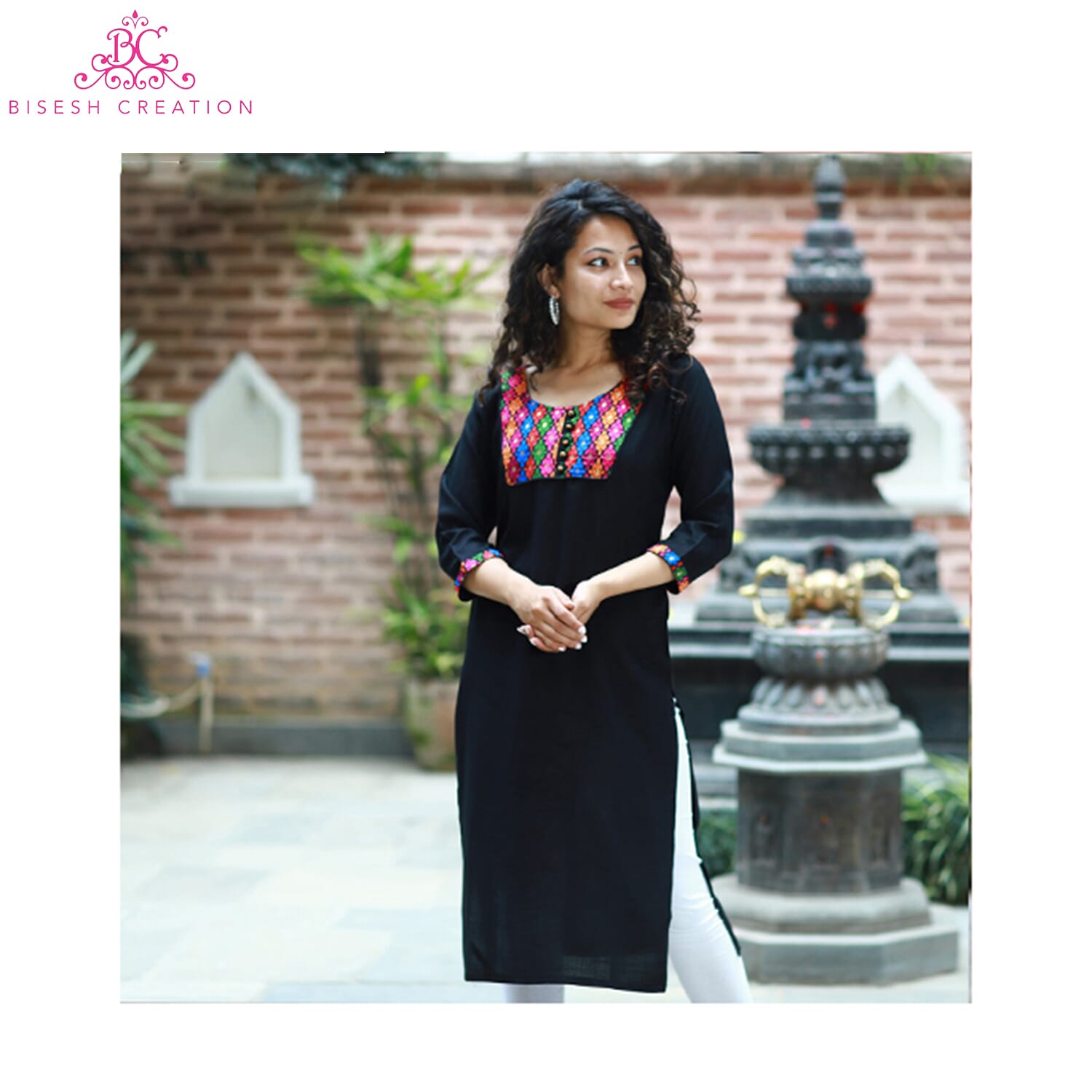 Bisesh Creation Black Ethnic Patchworked Kurti For Women-1400