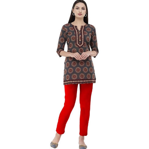 Comfort Ladyy Women's Red Stretchable Straight Fit Kurti Pants
