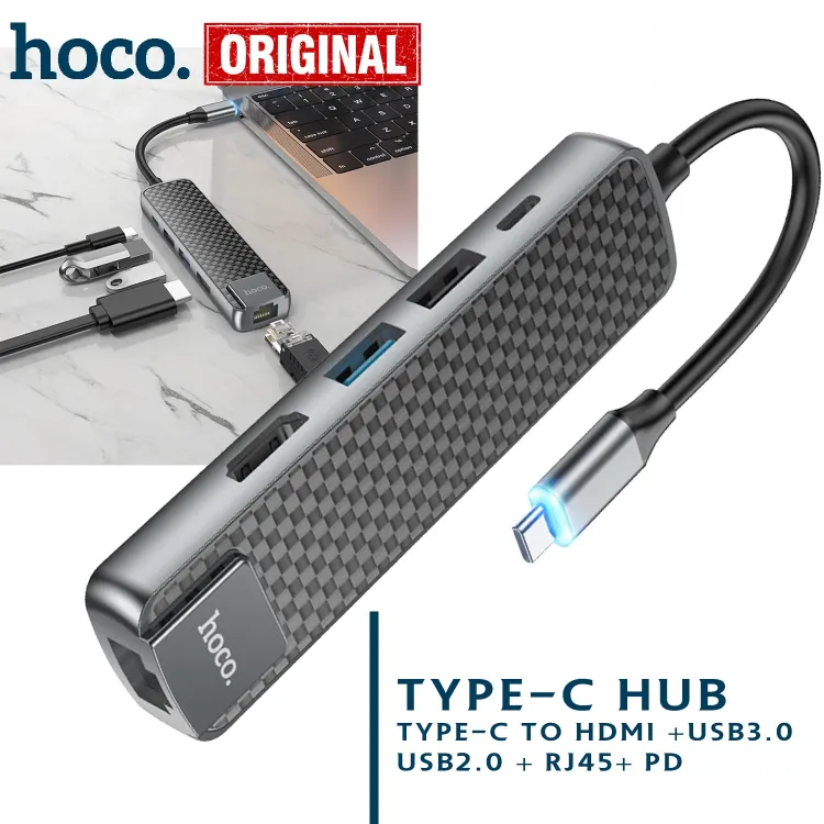 Type-C hub HB23 Easy view HDMI + USB3.0 + USB2.0 + RJ45 + PD - HOCO