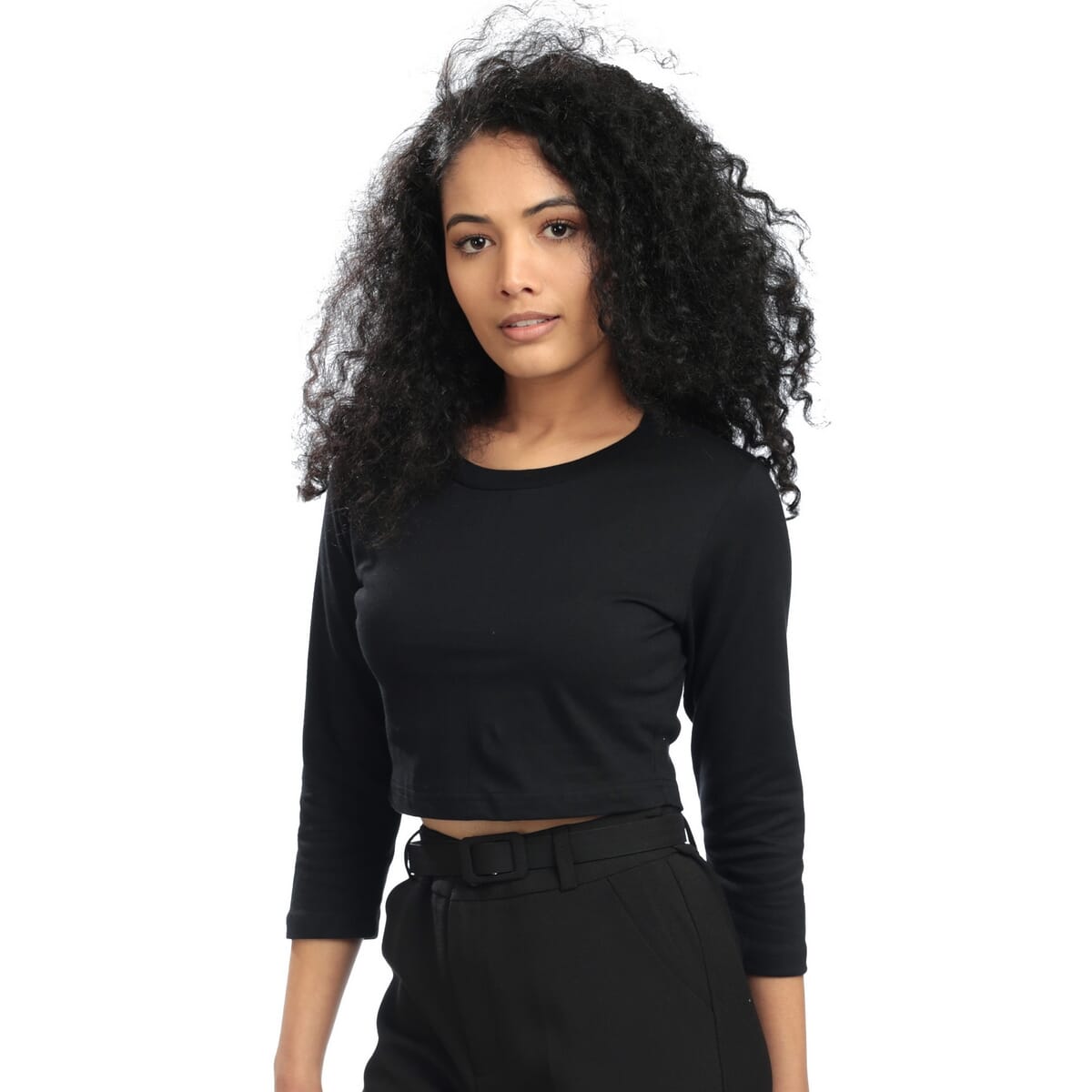 Ladies Plain Black Crop Top For Women 