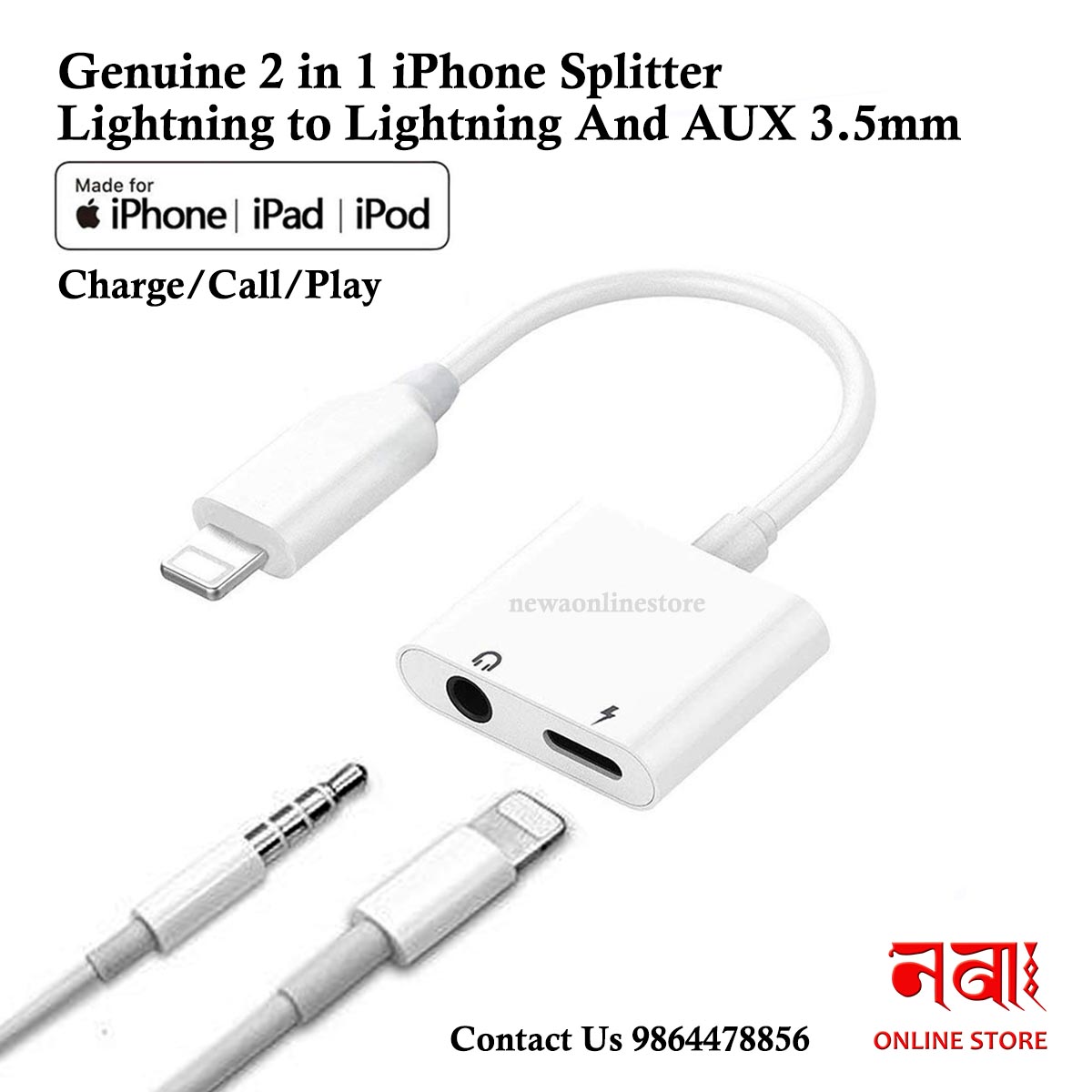 Genuine chipset 2 in 1 iPhone Splitter 