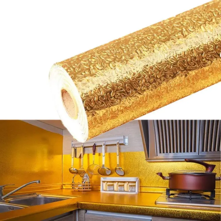 40x100cm Kitchen Oil-proof Waterproof Stickers Aluminum Foil Self-adhesive  Stove Cabinet Wall Decor Kitchen Accessories Gold