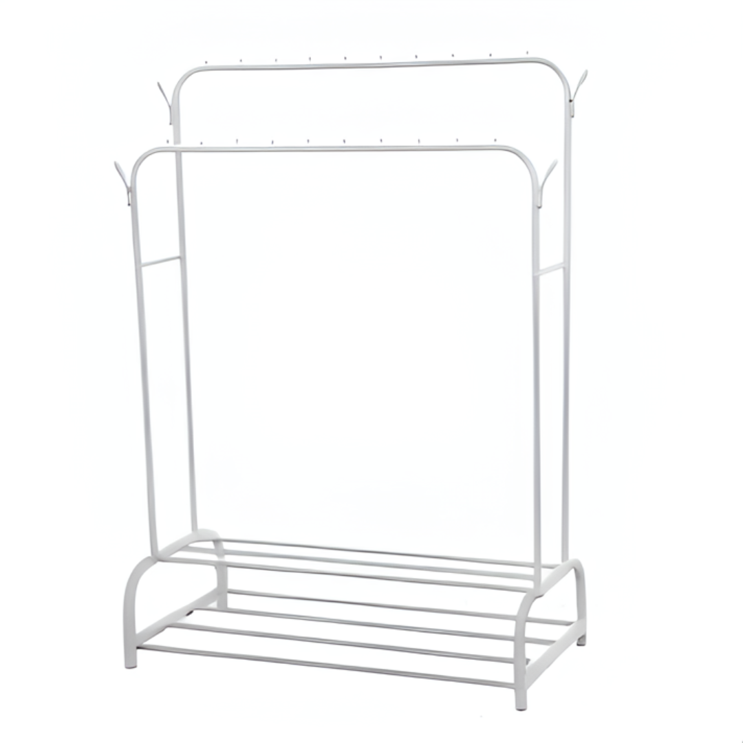 Coat Rack And Clothes Hanger Stand With Side Hooks And Bottom Shelves ...