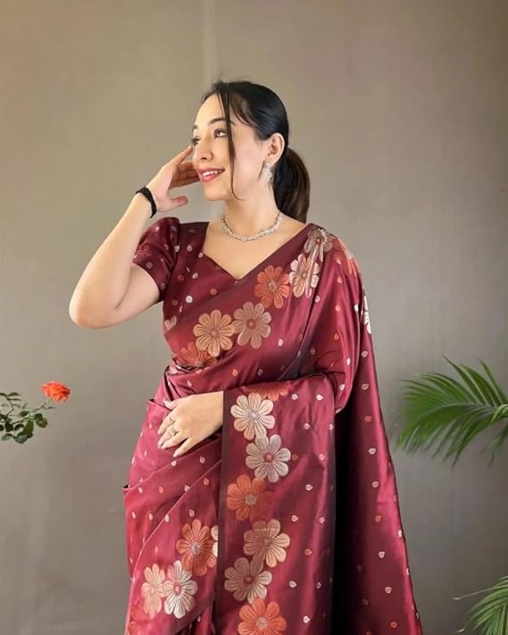 Yashika Banarasi Kanjivaram katoenen zijden jaquard saree