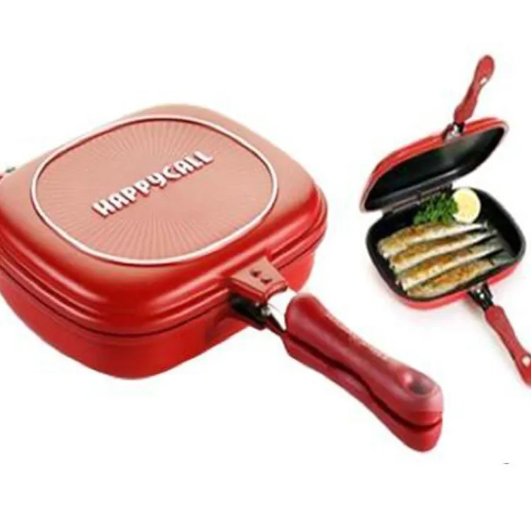 Red Black Happy Call Non Stick Double Sided Fry Grill Pan