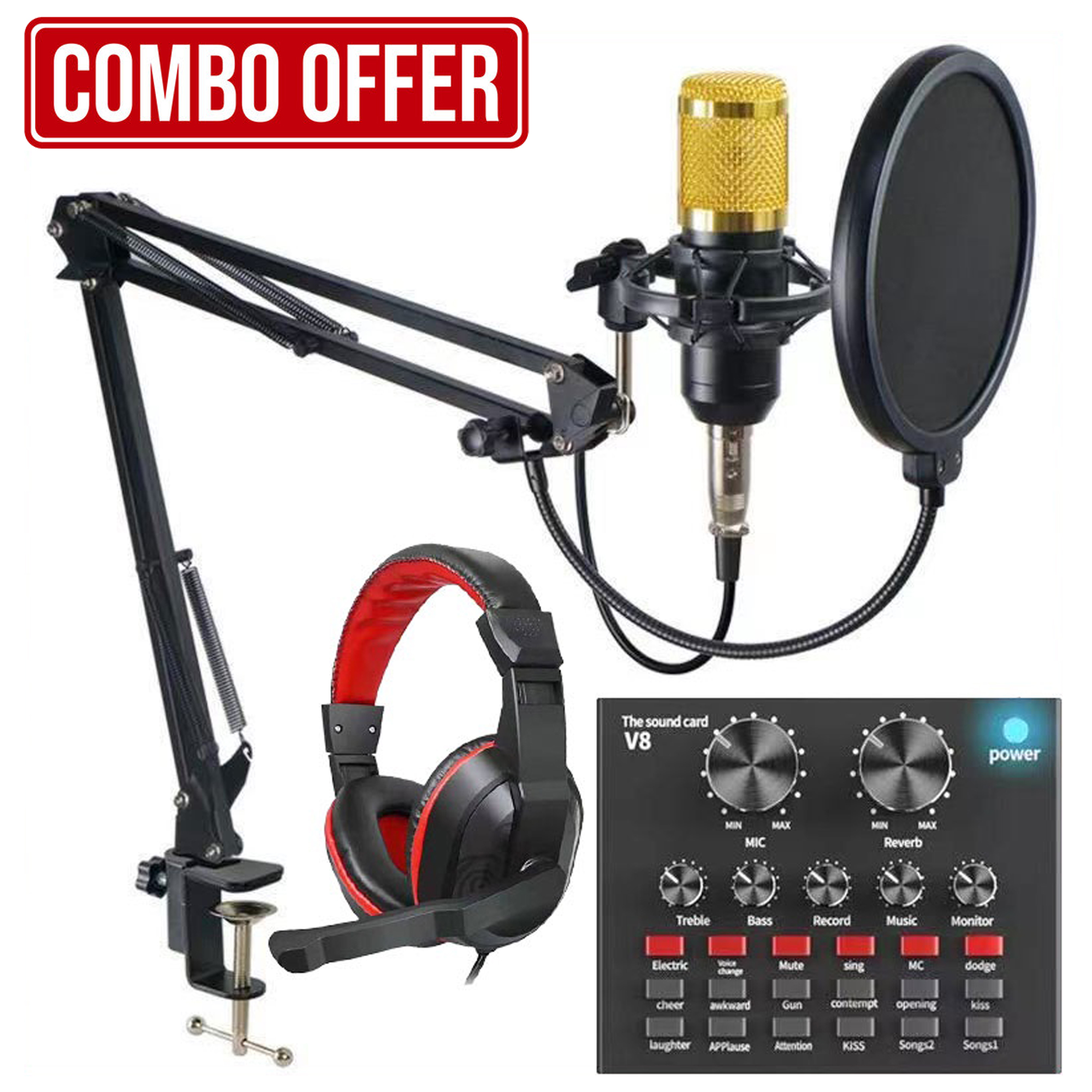 3in1 Podcasting Kit Condenser Microphone, Headphones, Sound Card