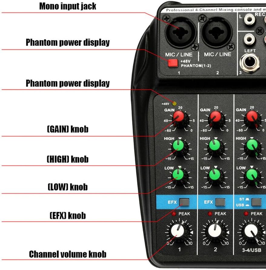 4-Channel Portable BT Sound Mixing Console with Digital Audio Mixer and ...