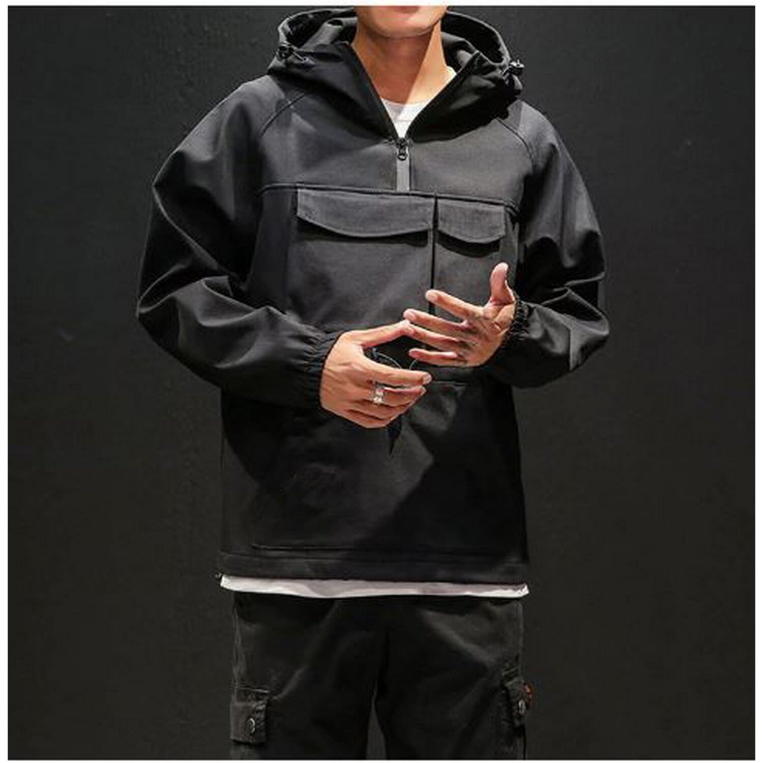 Double Layered Kangaroo Pocket Jacket 