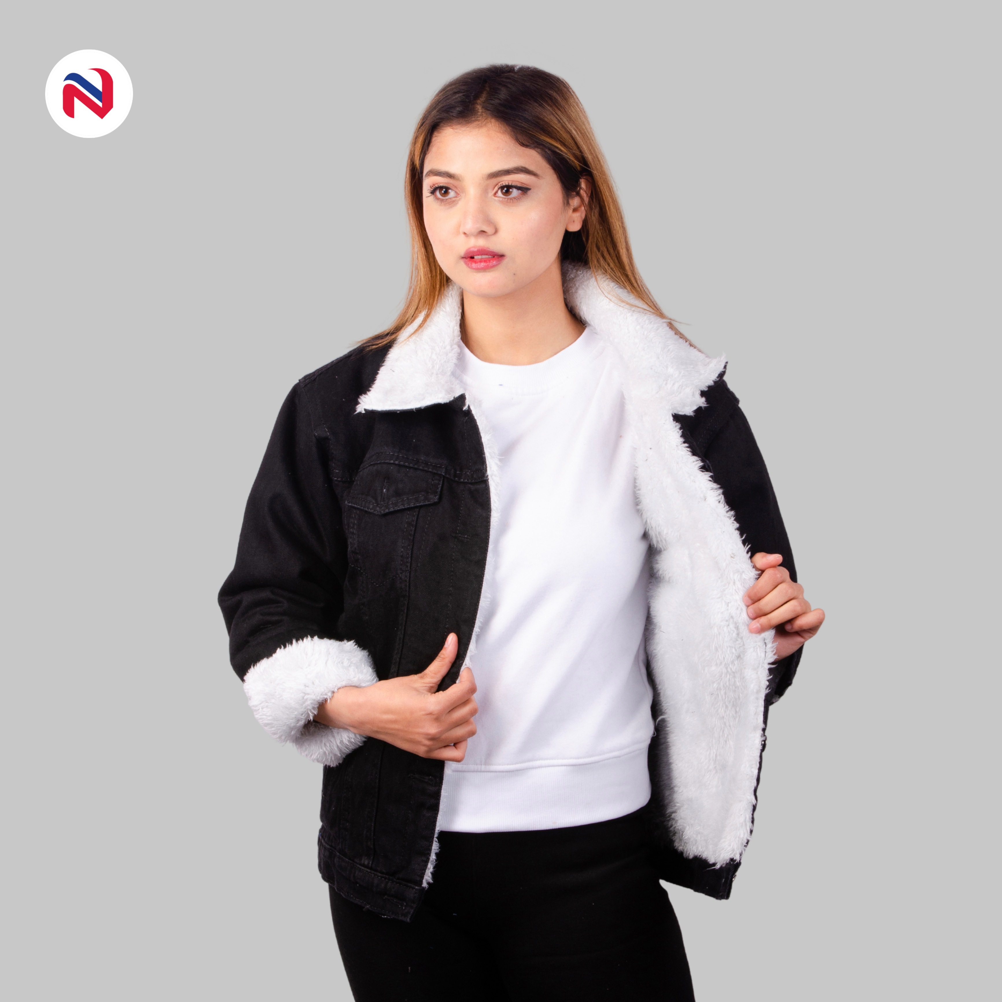 Nyptra Black Solid Premium Fur Denim 