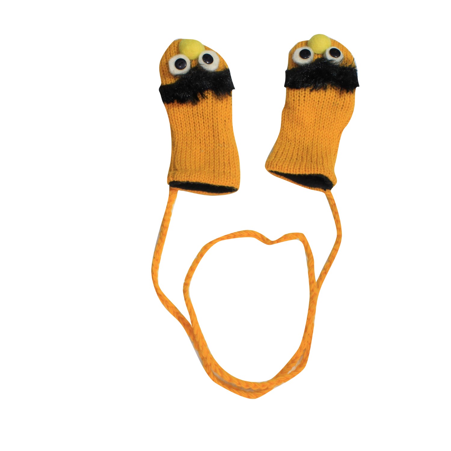Yellow Woolen Puppet Gloves For Kids