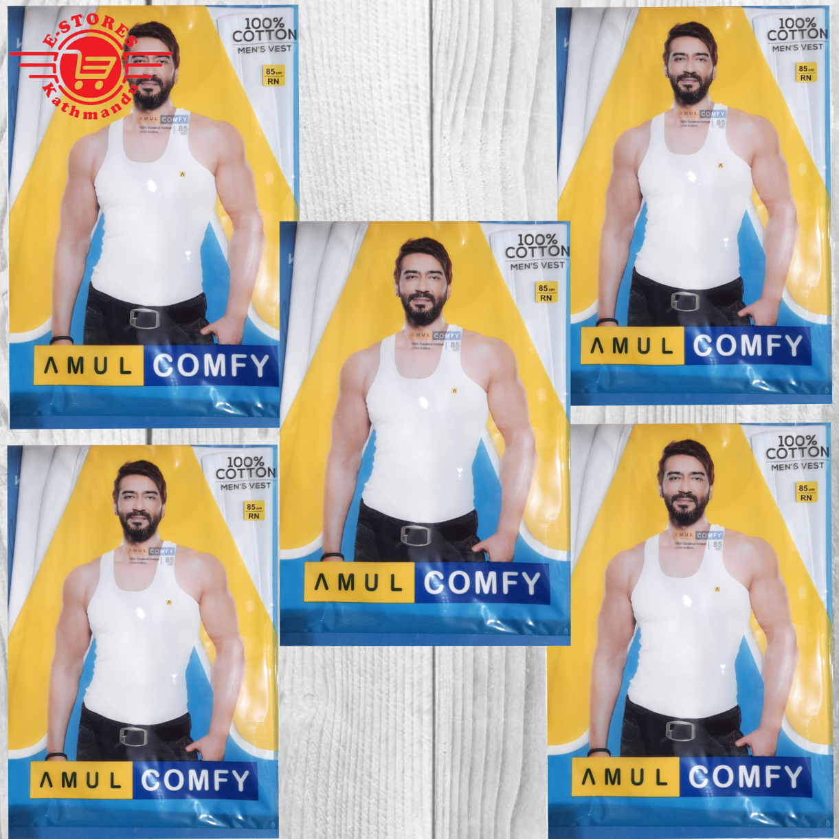 Pack Of 5pcs Amul Comfy Men's Vest 100% Cotton RN-959