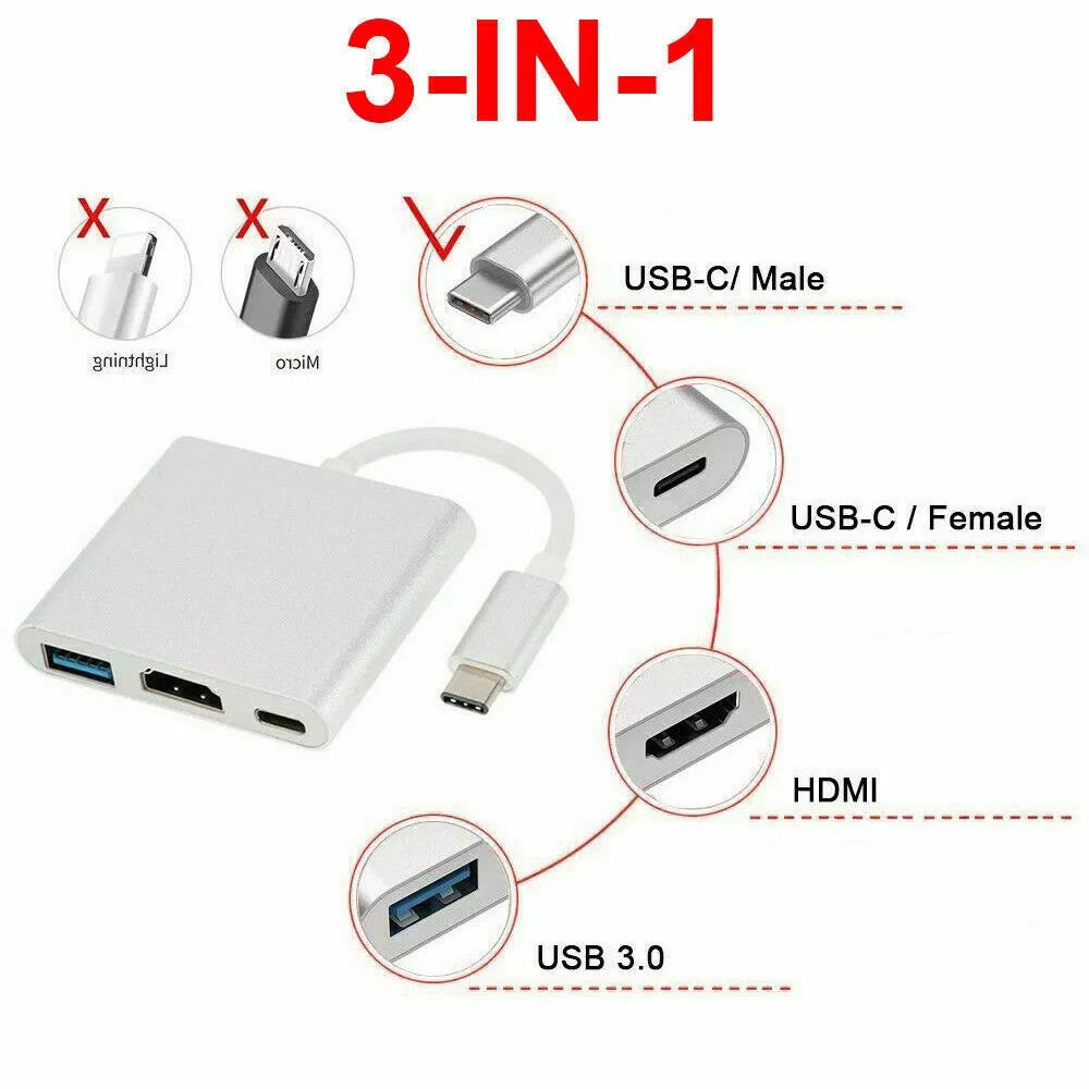 4K USB-C To HDMI Adapter With USB And Type-C Charging Port For Macbook