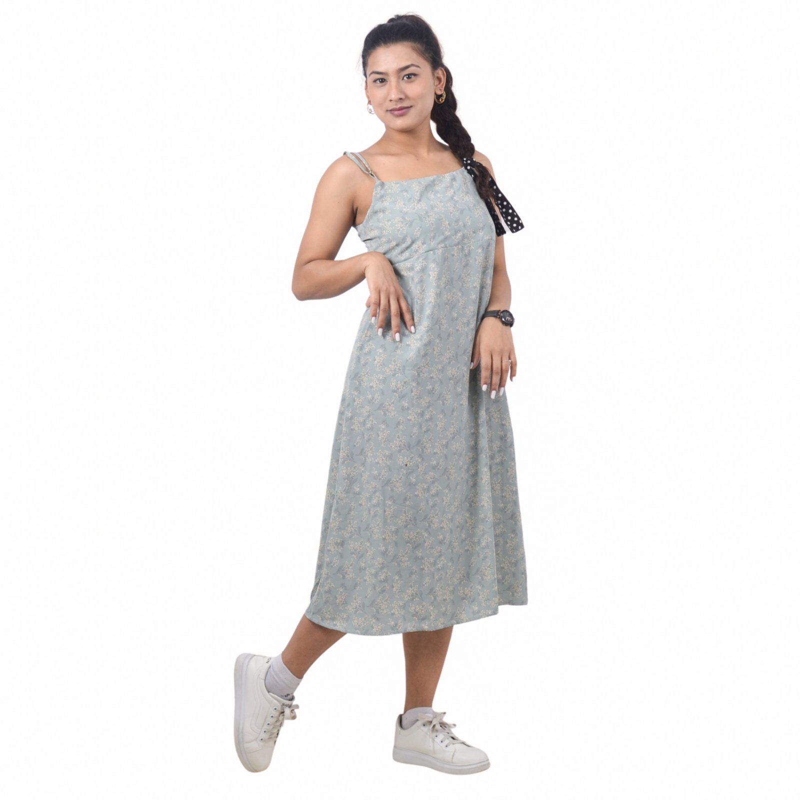 Summer Collection Stylish Cute Floral Printed Cotton Mix Midi / One Piece  Dress For Women By Rc
