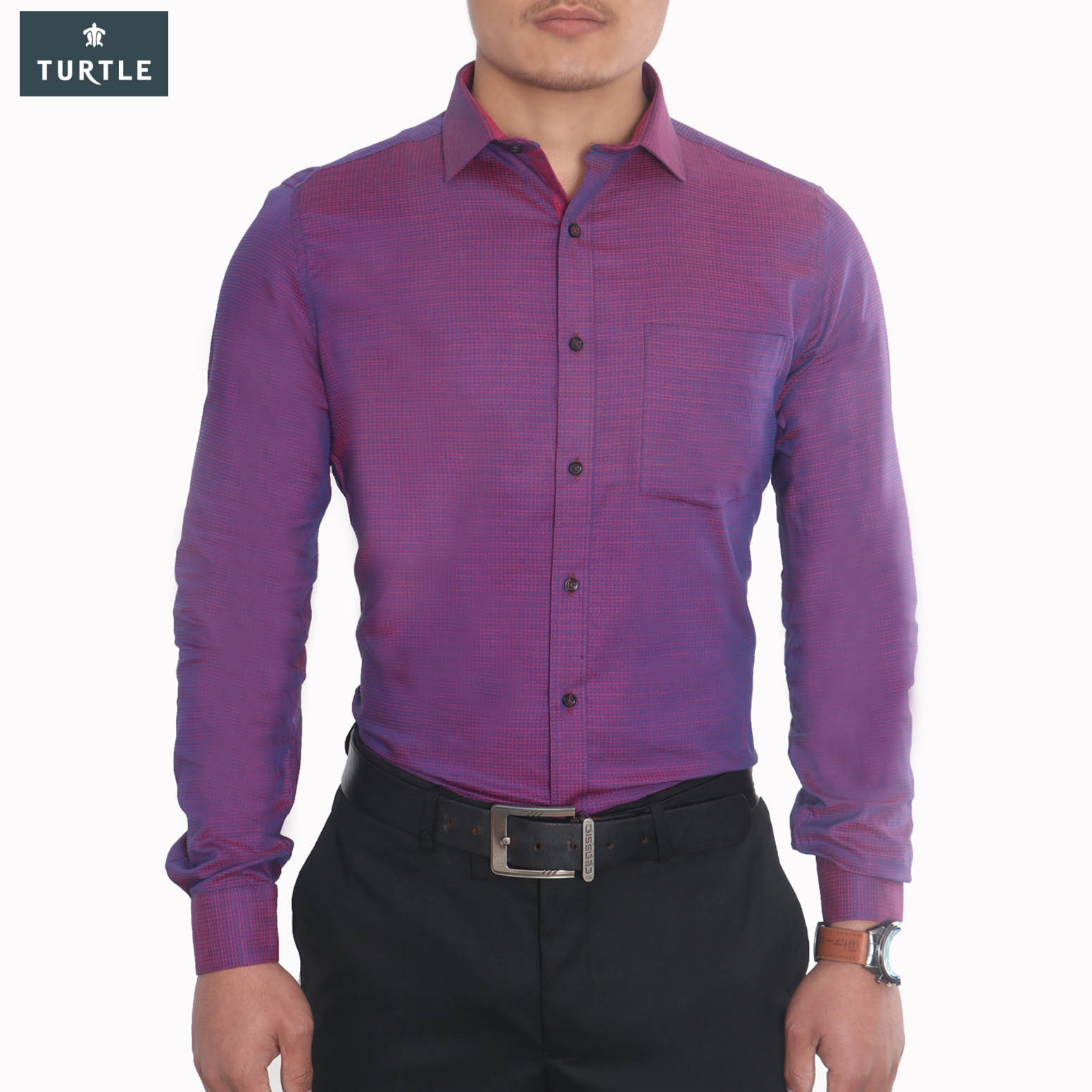 Turtle Men Purple Slim Fit Solid Formal Dress Shirt