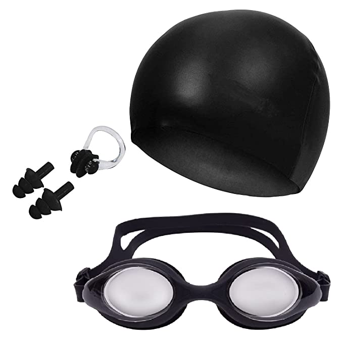 Combo Of Swimming Cap And Swimming Goggles With Ear Plugs