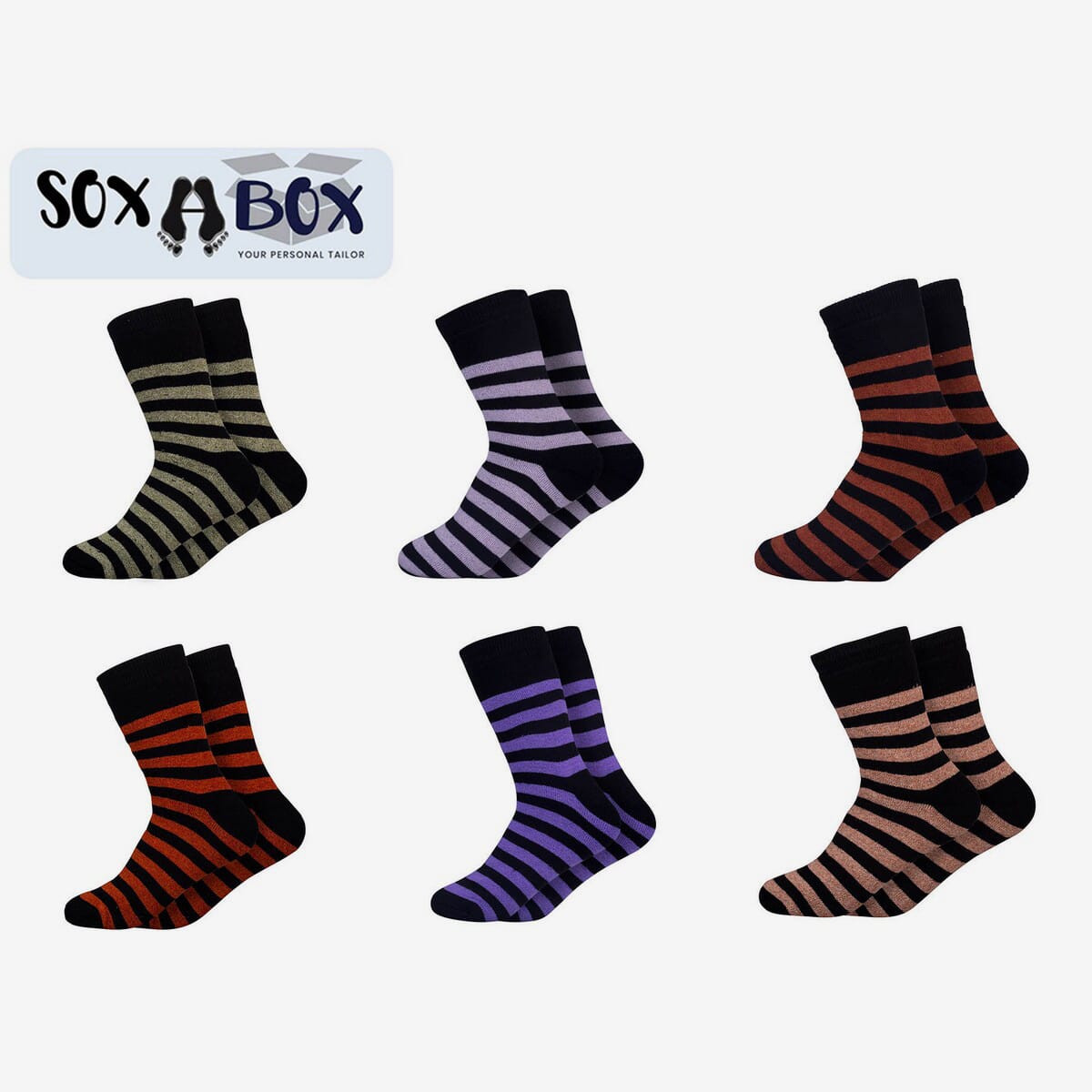 Soxabox Pack of 6 Pairs of Striped Pure Wool Socks for Ladies (SLW-6)