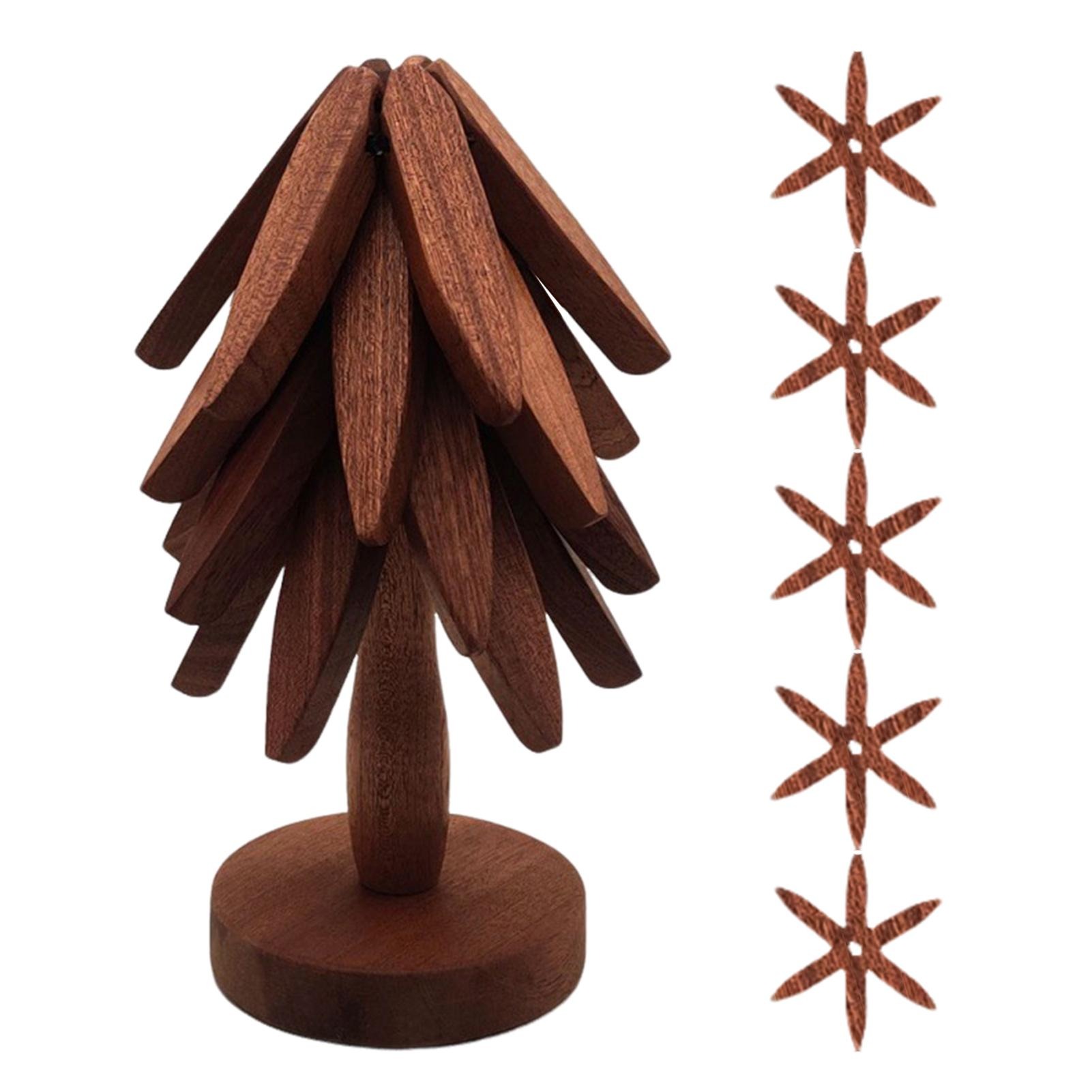 Modeow Multifunctional Hot Dish Trivet 5pcs Wooden Trivets Set for Hot Dishes Coasters Tree Shape Coaster with Stand Dining Room for Cups