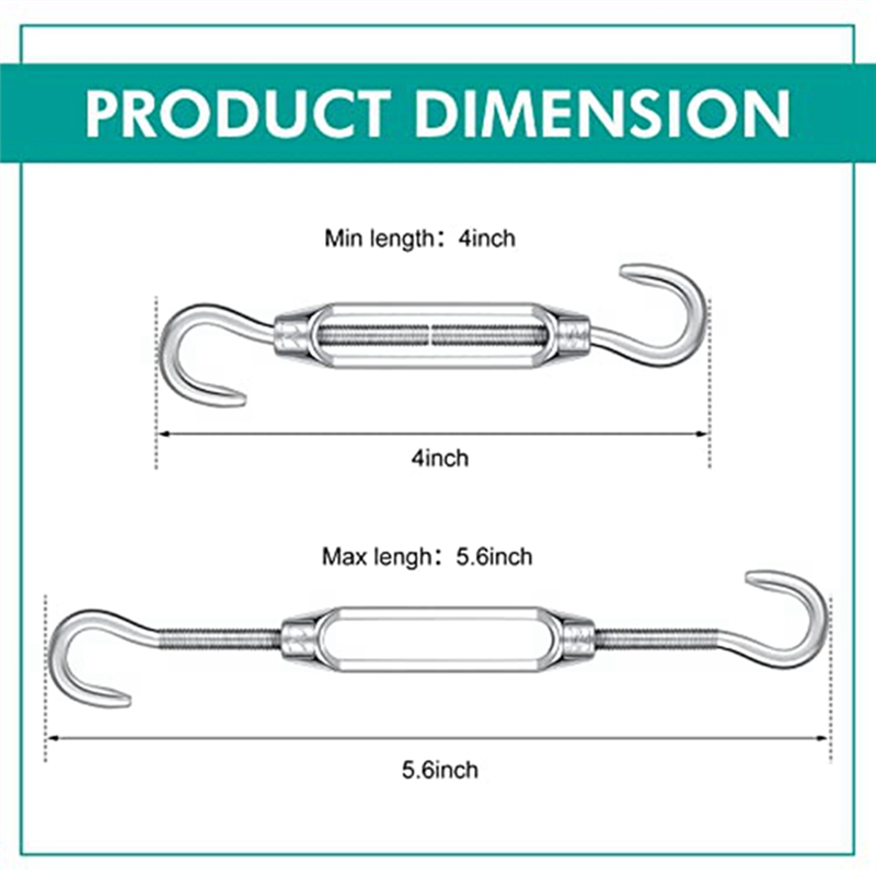 12 Pack Hook and Hook Turnbuckle for Stainless Steel Wire Rope Tension ...