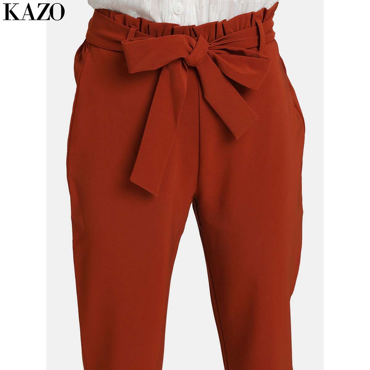 Kazo Rust Paper Bag Trousers With Belt 
