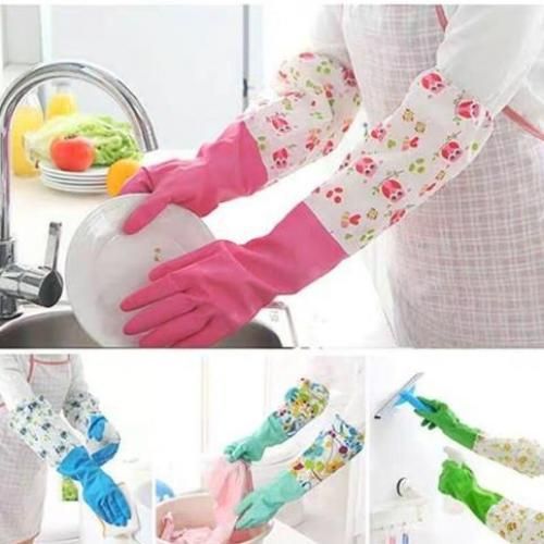 One Pair Dish Washing Waterproof Gloves (Inside Fur)