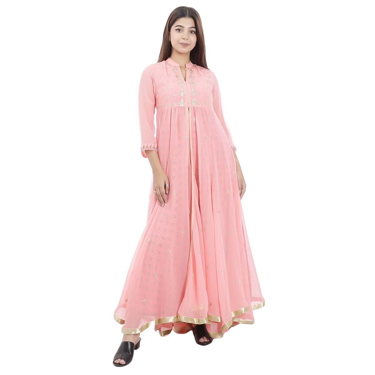 Peach Abstract Design Umbrella Kurti 