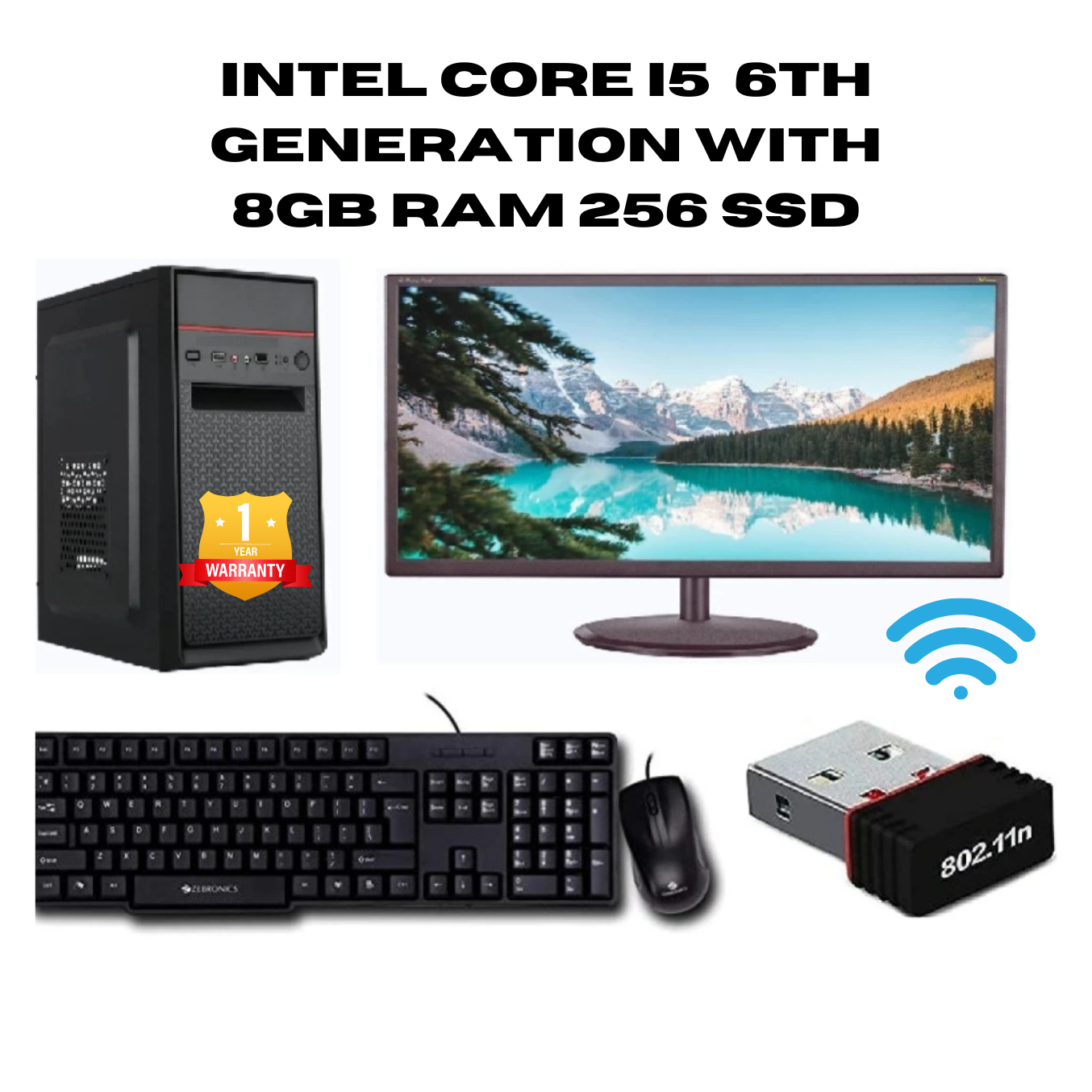 Computer Set with Core i5 6th Gen, 8GB DDR4 RAM, 256GB SSD, and 19