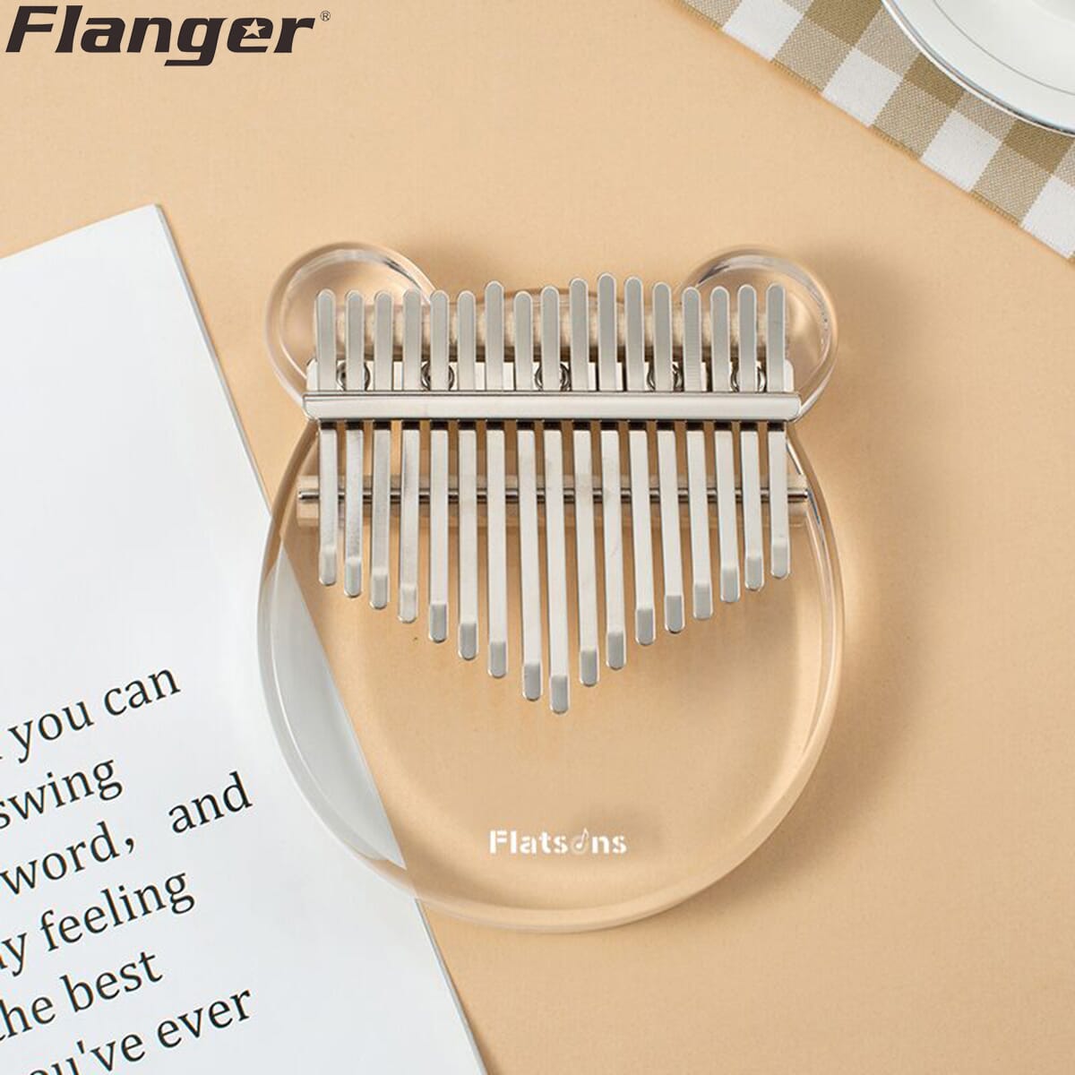 Flatsons Crystal Kalimba Thumb Piano 17 Keys Crystal Acrylic Mbira Finger Piano with EVA Carry Bag Portable for Gifts Kids Adult Beginners Unisex (Bear Shape))