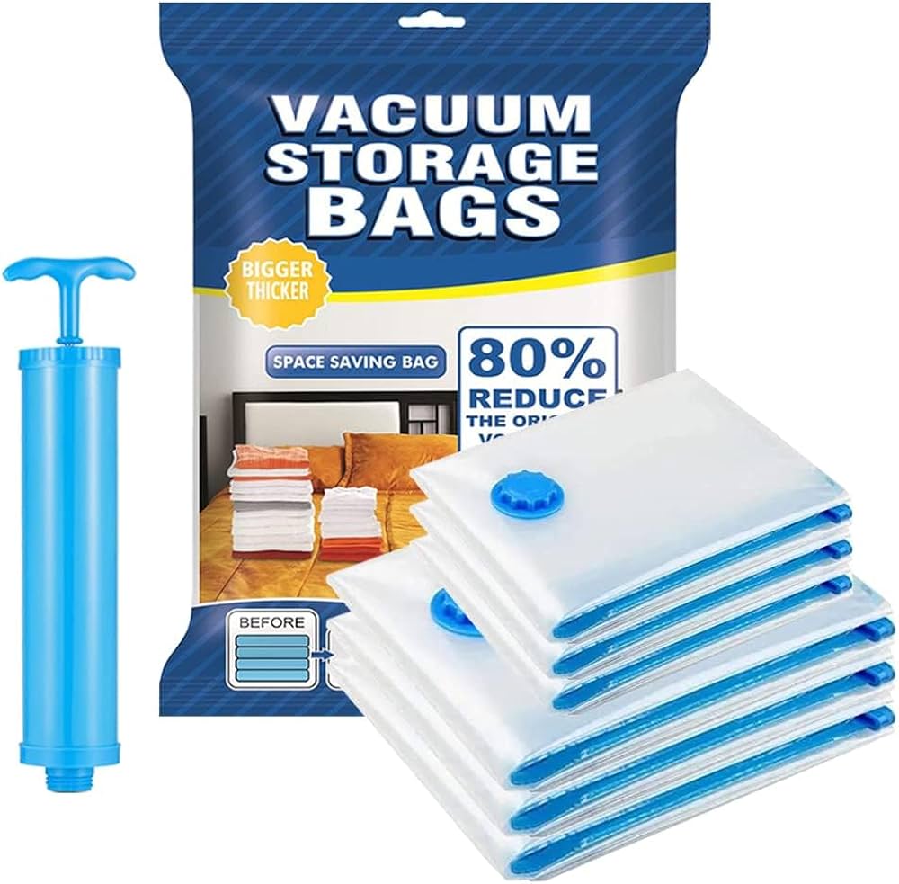 Pack of 5 Reusable Vacuum Storage Bags With Hand Pump