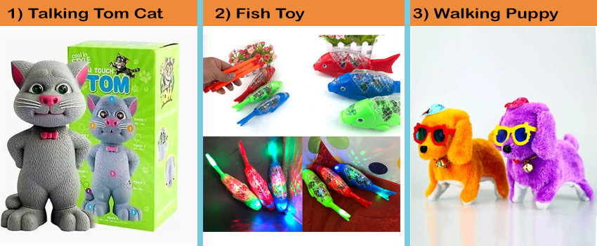 Baby Toy Combo Set - Talking Tom Cat, Fish Toy with Music & Light, Walking Puppy Toy | Fun & Educational Toys for Kids