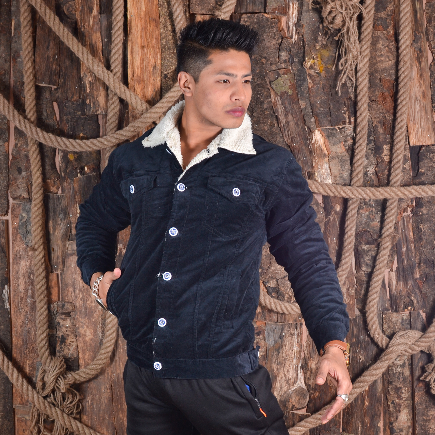 J.Fisher Corduroy Fur Jacket For Men 