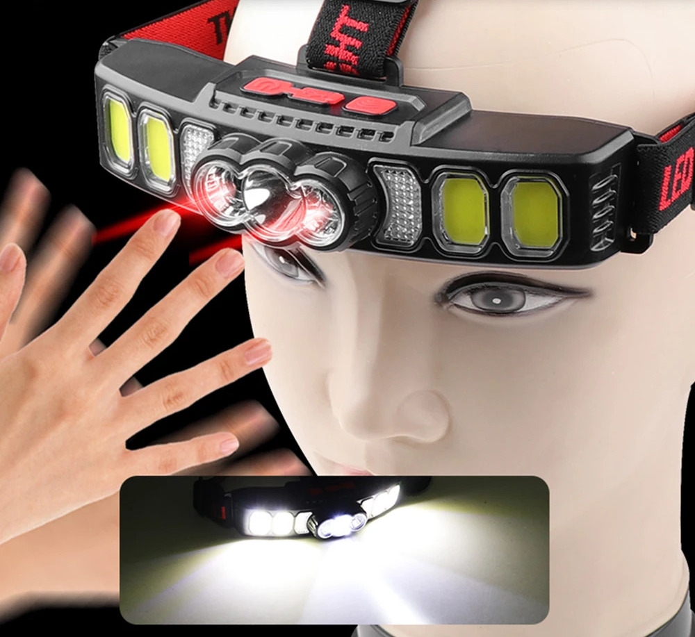 Floodlight Headlamp LED Sensor Headlight With Built-In Battery Flashlight USB Rechargeable Head Lamp