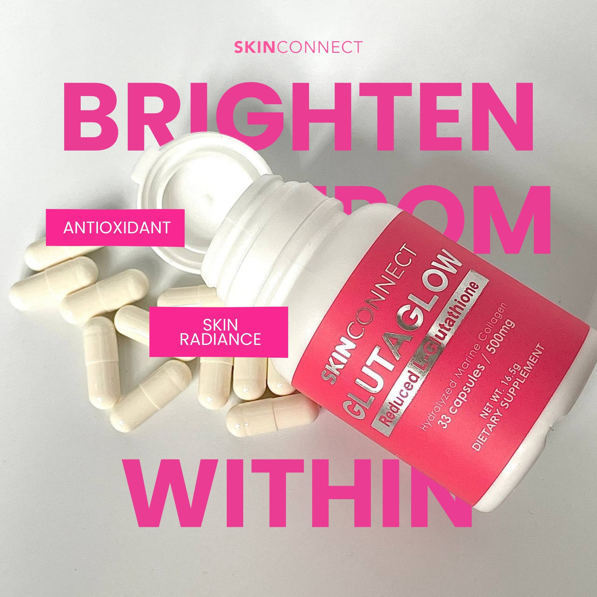 Skin Connect Gluta Glow Reduced L-Glutathione Hydrolyzed Marine Collagen 33  Capsules Supplements