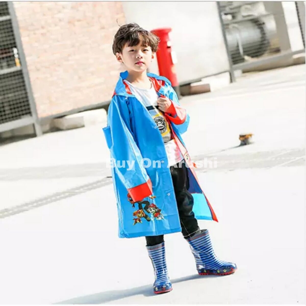 Kids Unisex Solid Cartoon Printed Raincoat(Print May Vary) By Arushi