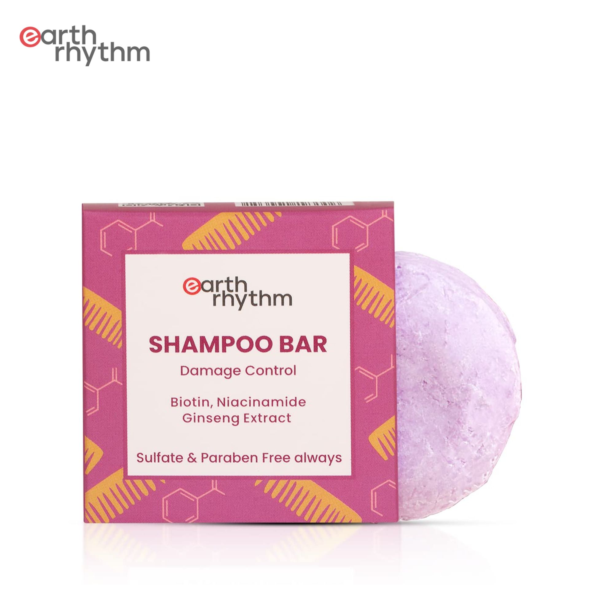 Earth Rhythm Damage Control Shampoo Bar with Biotin, Niacinamide & Ginseng Extract (Paper Box) Sulfate & Paraben Free - 80 gm